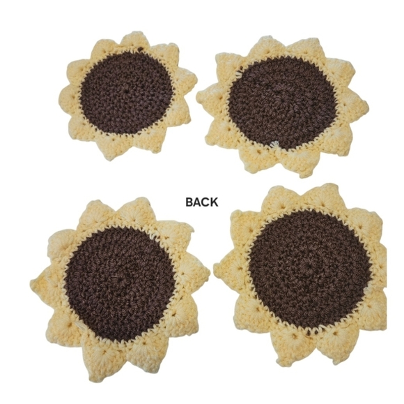 Hand Crafted Crochet Coaster Set Sunflower Cup Mat - Picture 12 of 17